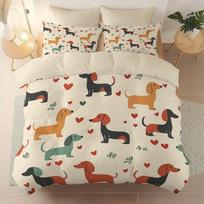 Cute Colorful Dog Duvet Cover Set, Dachshund Dog Bedding Set, Cartoon Polyester Quilt Cover, Pet Dog Home Textiles King Queen 90x200cm 2pcs&Duvet Cover