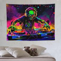 VIKAMA Skeleton DJ Discs Neon Spot Psychic Tapestry, Electronic Music Wall Art for Bedroom Living Room Party 150X200CM