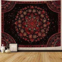 Boho Mandala Tapestry Wall Hanging Hippie Bohemian Floral Flower Medallion Tapestry Aesthetic Large Vintage Black Red Indian 100X70CM brown