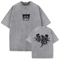 Anime Jojo Bizarre Adventure Diavolo Vintage Washed T-shirt Men Women Casual Retro Oversized Short Sleeve T Shirts Streetwear XXXL gray
