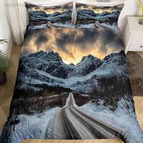 Snow Mountain Duvet Cover Set Iceberg Sunrise Sunset Bedding Set Microfiber Winter Natural Scenery Quilt Cover Single King Size EU single(135x200cm)
