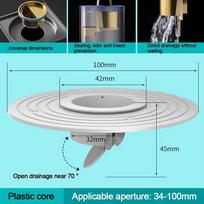 34-100mm Dia Hole Shower Floor Drain Backflow Preventer Insert Drain Plug  Sewer White-Plastic Core