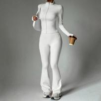 Women's Yoga Set with Zip-Up Jacket, Long Sleeve Top and Flared Pants, Soft Workout Activewear S