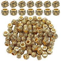 100Pcs Tibetan Style Alloy European Beads Large Hole Beads Rondelle with Flower Antique Golden 7.5x5.5mm Hole: 4.1mm beige