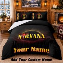 Nirvana Pattern Bedding 3Pcs Set Custom Name, Bed Sheet And Pillowcases For Home Bedroom 135cmx200cm brown