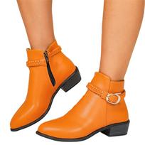 Women's Fashion Plus Size Woven Belt Side Zipper Round Toe Casual Boots 39 orange