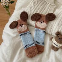 Furry winter new cartoon three-dimensional ears embroidery small animals coral fleece socks floor socks thickened puppy One size fits all gray