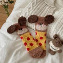 Furry winter new cartoon three-dimensional ears embroidery small animals coral fleece socks floor socks thickened puppy One size fits all gray