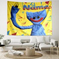 Custom Name Huggy Wuggy Print Tapestry, Backdrop, Easy Setup, Ideal for Bedroom, Office & Living Room, with Aesthetic Wall Hanging Decor. 100cmx150cm
