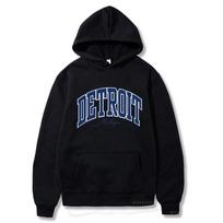 Amerikietiško retro stiliaus DETROIT raidžių spaudos džemperiai su gobtuvu vyrams ir moterims Harajuku stiliaus megztiniai Hip Hop Y2k ilgomis rankovėmis džemperiai XS juoda