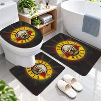 3Pcs Flannel Toilet Mat Set Guns N’ Roses Bathroom Rug Bath Carpet Non Slip Home Decor 3Pcs-50x80cm+50x40cm+35x45cm