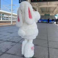 Animacinis vaikų pliušinis triušio Cosplay kostiumas Kawaii vaikiški žiemos šilti komplektai Viršutinės dalies kelnės Kepurė Kostiumas Mergaitės Helovino vakarėlio apranga Dovana 120
