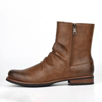 Men's Boots  Spring and Autumn Big Head Folded Short Tube Two Side Zipper Solid Color Casual Versatile Men's Boots 44 brown