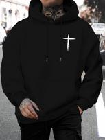 unisex New Fashion Personality Cross Letter Print Casual Sweatshirt, Fashion Drawstring Hoodie, Autumn and Winter Top, Comfortable and Versatile Long L white