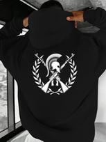 Casual Green hoodie with Spartan Helmet & Rifles Print - Loose Fit XXXL black