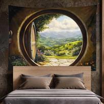 VIKAMA Hobbit Shire Window View Tapestry Fantasy Countryside Background Living Room Atmosphere Room Decoration 150X180CM