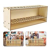 67 Holes Paintbrush Holder Stand Wooden Paint Brush Stand Desk Organizer Wall Mounted Makeup Brush Shelf For Painting Supplies 1PC beige
