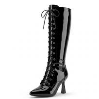 Spice Girls Lace-Up Patent Leather High Knight Boots Fashion Fashion Boots High Heels Nightclub Boots 40-47 Boots 40 black