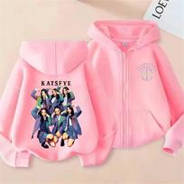 2026 New Girl Group Katseye Zipper Hoodie Boys Girls Fashion Casual Sweatshirt Kids KATSEYE Zip UP Hooded Tops 110 pink