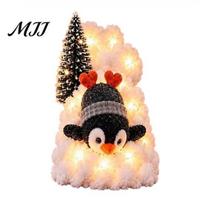Lighted Winter Holiday Railing Decor Penguin Christmas Stair Snow Decor, Staircase Decoration, Snowy Banister Connected Story Scene Display E beige
