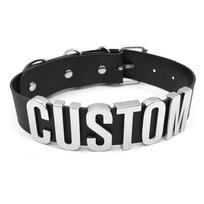 Black Goth Belt PU Customized Letters Choker Necklace Punk Sexy Men Women Personalized Collars Buckle Chocker Cosplay Jewelry Size (32cm-45cm)&Black black