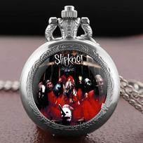 Slipknot Band Glass Dome Pocket Watch - Chain Pendant Necklace, Unisex Gift for Men & Women, Souvenir Relogio De Bolso white