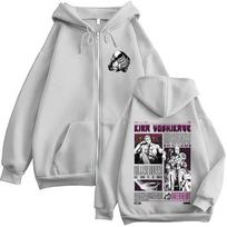 Anime Jojo Bizarre Adventure Kira Yoshikage Killer Queen Zipper Hoodies Men Women Fashion Zip Up Hooded Sweatshirts Jackets Coat XL white