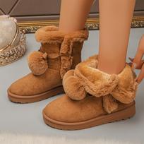 Women's Mid-Calf Snow Boots with Pom Poms, Warm Versatile Casual Winter Boots 43