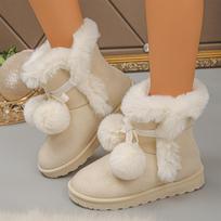 Women's Mid-Calf Snow Boots with Pom Poms, Warm Versatile Casual Winter Boots 43 beige