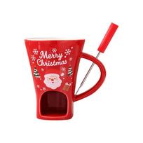 Heat-resistant Chocolate Fondue Mug With Fork Ceramic Candle Warmer  Tableware Red Santa Claus