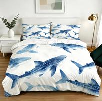 Watercolor Shark Bedding Set Ocean Marine Print Duvet Cover Pillowcases Sea Animal Theme Quilt Cover for Adults Kids Twin Queen 140×200cm