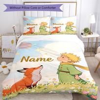 3Pcs Custom Name Little Prince Bedding Set Duvet Cover Closure Includes 1Duvet Cover 2Pillowcases Soft And Comfortable For All Seasons 135cmx200cm beige