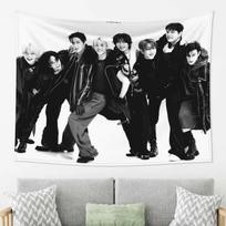 VIKAMA Stray Kids Black  White Group Photo Tapestry KPop Trend Style Wall Hanging for Fans Bedroom  Dorm Decor 130X150CM
