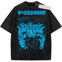 Yu‑Gi‑Oh! Anime Obelisk the Tormentor T-shirt Harajuku Vintage Washed Tees Streetwear Men Women Short Sleeve Cotton T Shirt S blue