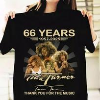 Tina Turner T-shirt 66 Years 1957-2025 Signature Thank You Memories Unisex Shirt XXXXL brown