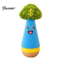 Cute Carrot Shape Dog Playthings Wobbling Toy, Plush Chew Toy with Wooden Wobble Base, Interactive Toys for Indoor Play Self-Righting Small Dogs Solo mėlyna