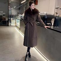Winter new versatile lapel collar big fur collar fashion knee long waist down padded jacket jacket tide 7XL black