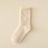 Mink fleece socks women's winter warm fleece thickened medium tube socks solid color simple sleep socks women's furry socks One size fits all beige