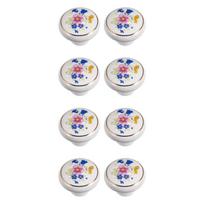 8Pcs Ceramics Cabinet Knob Single Hole Round Pulls European Orchids Hand Painted Drawer Knob For Dresser Drawer Wardrobe 32mm