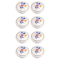 8Pcs Ceramics Cabinet Knob Single Hole Round Pulls European Orchids Hand Painted Drawer Knob For Dresser Drawer Wardrobe 38mm