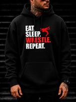 unisex Hoodie, Wrestling Season, Eat Sleep Wrestle Repeat Graphic, Pullover Hoodie, Streetwear Style, Gym And Casual Wear, Front Pocket And Drawstring XXXXXL black