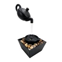 Small Indoor Fountain for Desk Decors, Painted Floating Teapot Water Feature with USB Power and Stone Accent Basin juoda