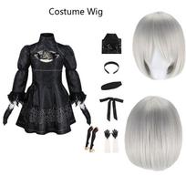 Big Size Yorha 2B Cosplay Costume Black Leotard Dress 2B Full Set Halloween Shojou Magical Girl Outfits Wig Gloves Eyemask Socks XS（old） gray