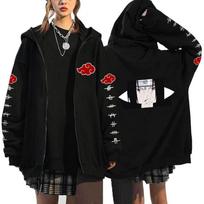 Naruto Anime Hooded Zip-Up Fleece Sweatshirt Men Women Casual Sportswear Loose Fit Long Sleeve Pullover XXL black
