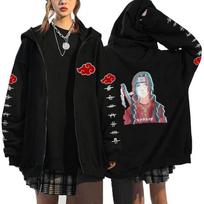 Naruto Anime Hooded Zip-Up Fleece Sweatshirt Men Women Casual Sportswear Loose Fit Long Sleeve Pullover XXXL black