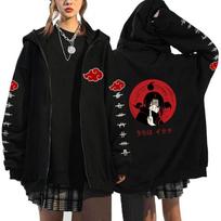 Naruto Anime Hooded Zip-Up Fleece Sweatshirt Men Women Casual Sportswear Loose Fit Long Sleeve Pullover XXL black