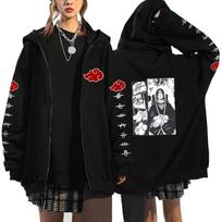 Naruto Anime Hooded Zip-Up Fleece Sweatshirt Men Women Casual Sportswear Loose Fit Long Sleeve Pullover XXXL black