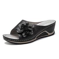 Women's Big Size Summer Slippers Fashionable Flowers Fish Mouth Stitching Hollow Casual Sandals Comfortable Stylish Outside Shoes 43 black