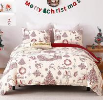 3 Red Christmas Duvet Covers With reindeer, snowflakes, farmhouse, Soft Microfiber Including 2 Pillowcases 140x200cm 3pcs gray
