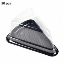 50 Pcs 6/8 Inch Size Cake Slice Boxes Gold/Black Triangular Shape Cheesecake Boxes Clear Lid Triangular Pie Box gray
